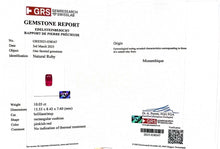 Load image into Gallery viewer, Magnificient Pigeon Blood No Heat Mozambique 10.03 cts Ruby Ring by SR-Takat
