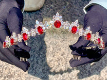 Load image into Gallery viewer, Magnificient Pigeon Blood No Heat Mozambique 3 cts each total of 27.50 cts Ruby necklace &amp; crown combination by SR-Takat
