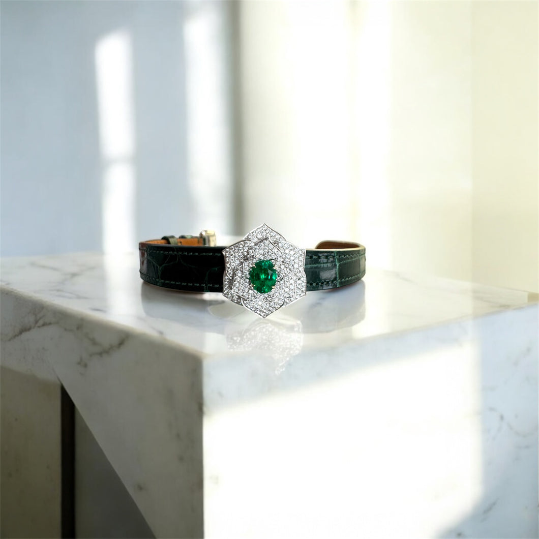Magnificent Natural Emerald Diamond 18k Gold look-alike watch by SR-Takat