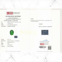 Load image into Gallery viewer, Natural Emerald 34 cts certified in Switzerland GRS Lab by SR-Takat
