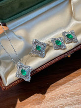 Load image into Gallery viewer, Magnificient Vivid Green Natural Emerald &amp; Diamond set of Pendant, Earring &amp; Ring by SR-Takat
