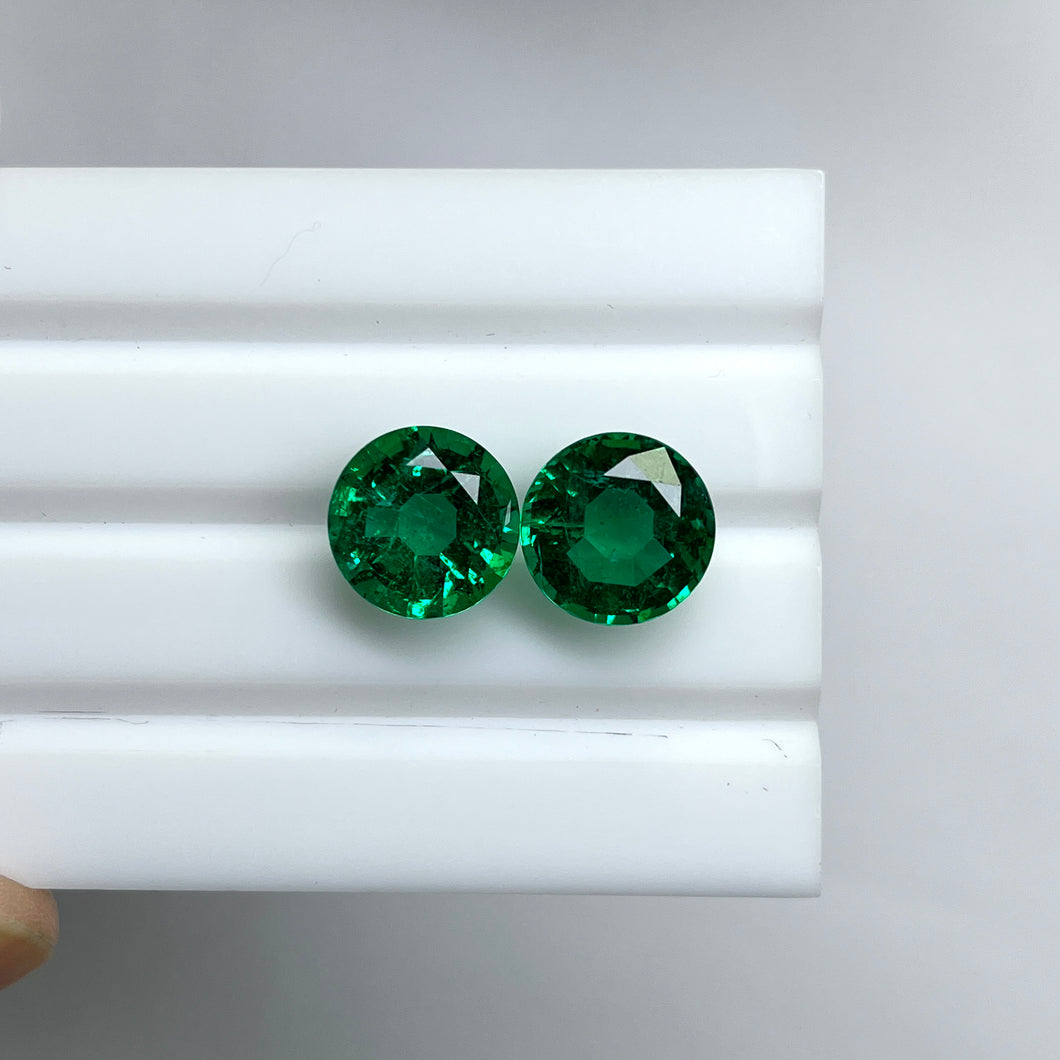 Natural Zambia No oil/Insig Emerald 12.30 cts Round pair by SR-Takat