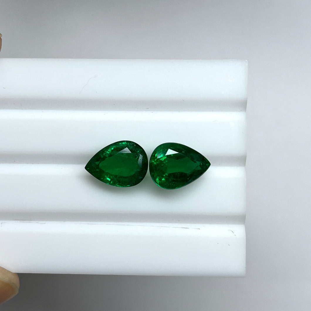 Natural Zambia No oil/Insig Emerald 10.15 cts Pear pair by SR-Takat