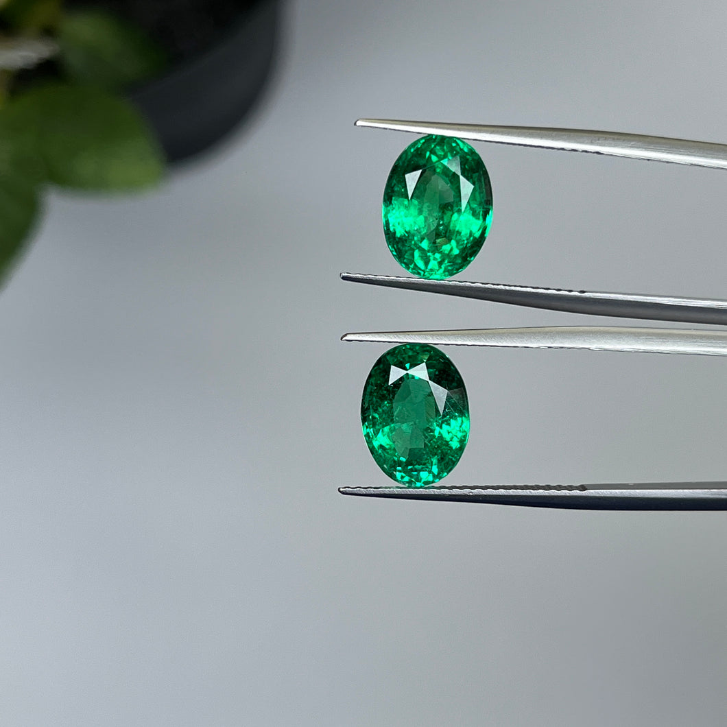Natural Zambia Insignificant Emerald 7.18 cts Oval pair by SR-Takat