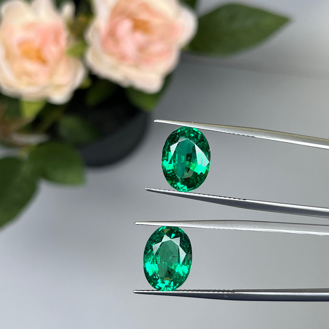 Natural Zambia Minor/Insig Emerald 7.77 cts Oval pair by SR-Takat