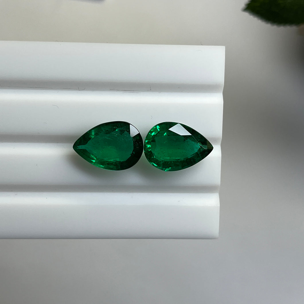 Natural Zambia Minor Emerald 13.84 cts Pear pair by SR-Takat