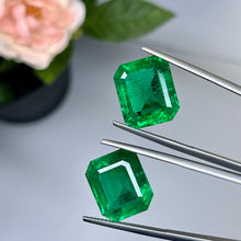Load image into Gallery viewer, Natural Zambia Minor Emerald 25.78 cts Octagon pair by SR-Takat
