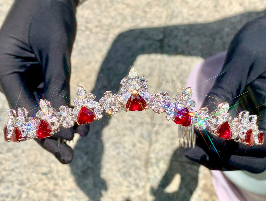 Magnificient Pigeon Blood No Heat Mozambique 3 cts each total of 27.59 cts Ruby necklace & crown combination by SR-Takat