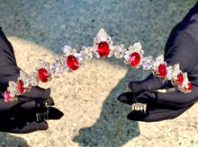 Load image into Gallery viewer, Magnificient Pigeon Blood No Heat Mozambique 3 cts each total of 27.86 cts Ruby necklace &amp; crown combination by SR-Takat
