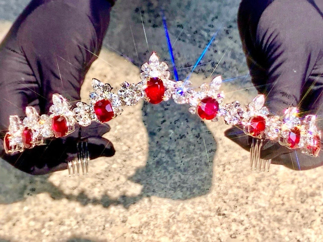 Magnificient Pigeon Blood No Heat Mozambique 3 cts each total of 27.90 cts Ruby necklace & crown combination by SR-Takat