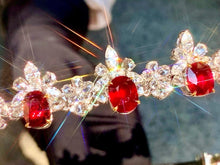 Load image into Gallery viewer, Magnificient Pigeon Blood No Heat Mozambique 3 cts each total of 27.90 cts Ruby necklace &amp; crown combination by SR-Takat
