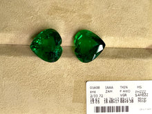 Load and play video in Gallery viewer, Natural Zambia Minor Emerald 33.72 cts Heart pair by SR-Takat
