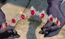 Load and play video in Gallery viewer, Magnificient Pigeon Blood No Heat Mozambique 3 cts each total of 27.86 cts Ruby necklace &amp; crown combination by SR-Takat
