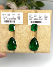 Load and play video in Gallery viewer, Natural Zambia Minor Emerald 11.95 cts Octagon pair &amp; 45.38 Pear pair by SR-Takat
