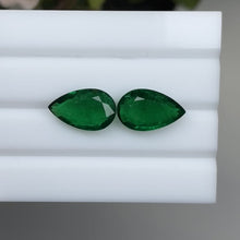 Load and play video in Gallery viewer, Natural Zambia Minor to Moderate/ Moderate Emerald 11.45 cts Pear pair by SR-Takat
