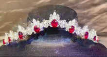 Load and play video in Gallery viewer, Magnificient Pigeon Blood No Heat Mozambique 3 cts each total of 28.34 cts Ruby necklace &amp; crown combination by SR-Takat
