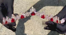 Load and play video in Gallery viewer, Magnificient Pigeon Blood No Heat Mozambique 3 cts each total of 27.59 cts Ruby necklace &amp; crown combination by SR-Takat
