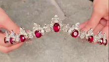 Load and play video in Gallery viewer, Magnificient Pigeon Blood No Heat Mozambique 3 cts each total of 27.90 cts Ruby necklace &amp; crown combination by SR-Takat
