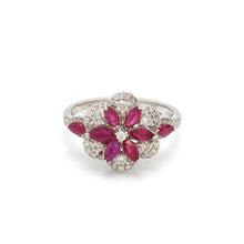Load and play video in Gallery viewer, Beautiful 18K White Gold Ring With Ruby and Diamonds
