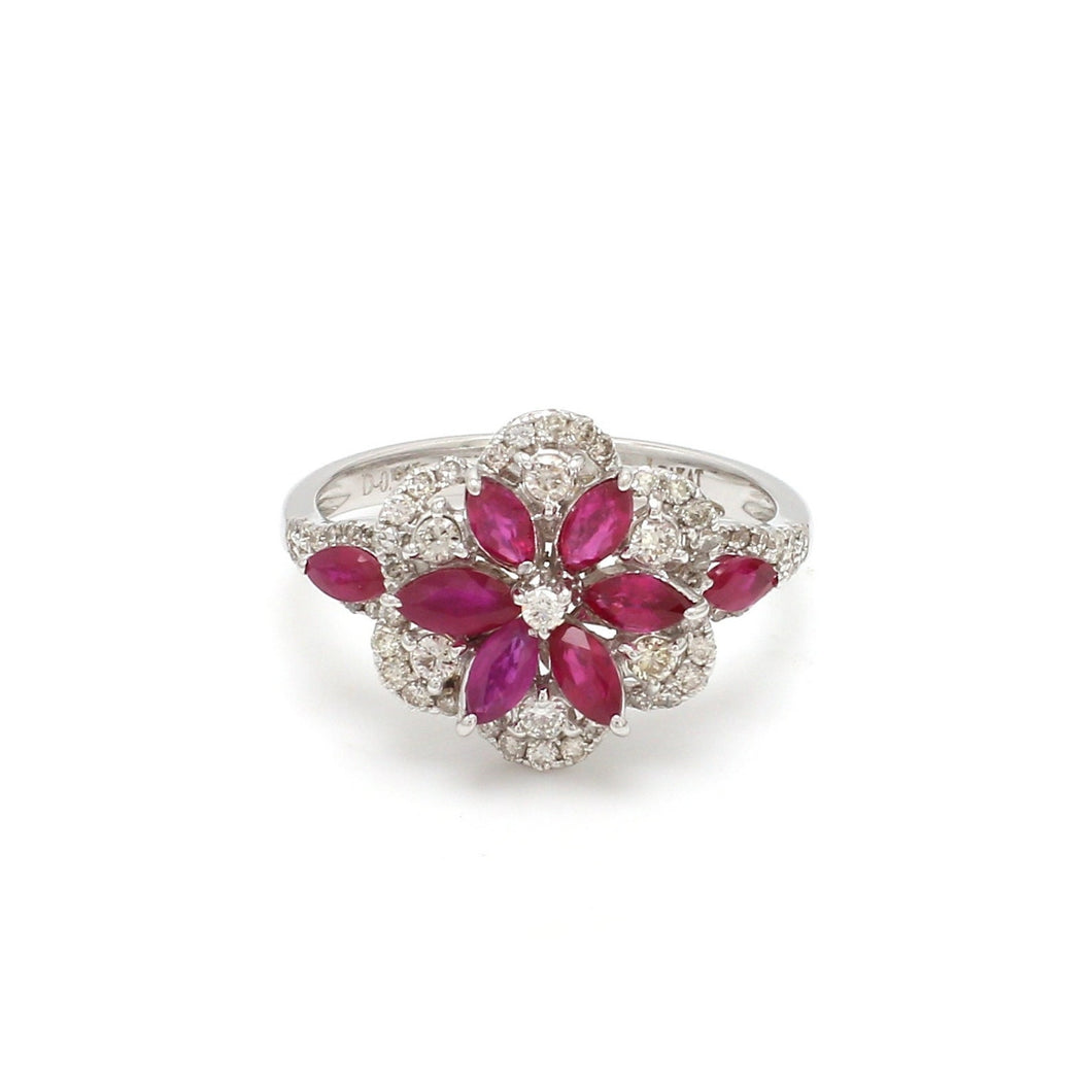 Beautiful 18K White Gold Ring With Ruby and Diamonds